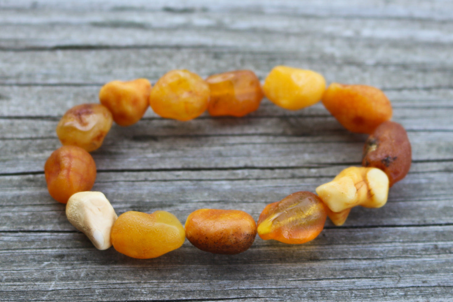 Baltic Amber Bracelet Nodules Raw Untreated Natural Caramel Unisex 7.7" 19.3 gram