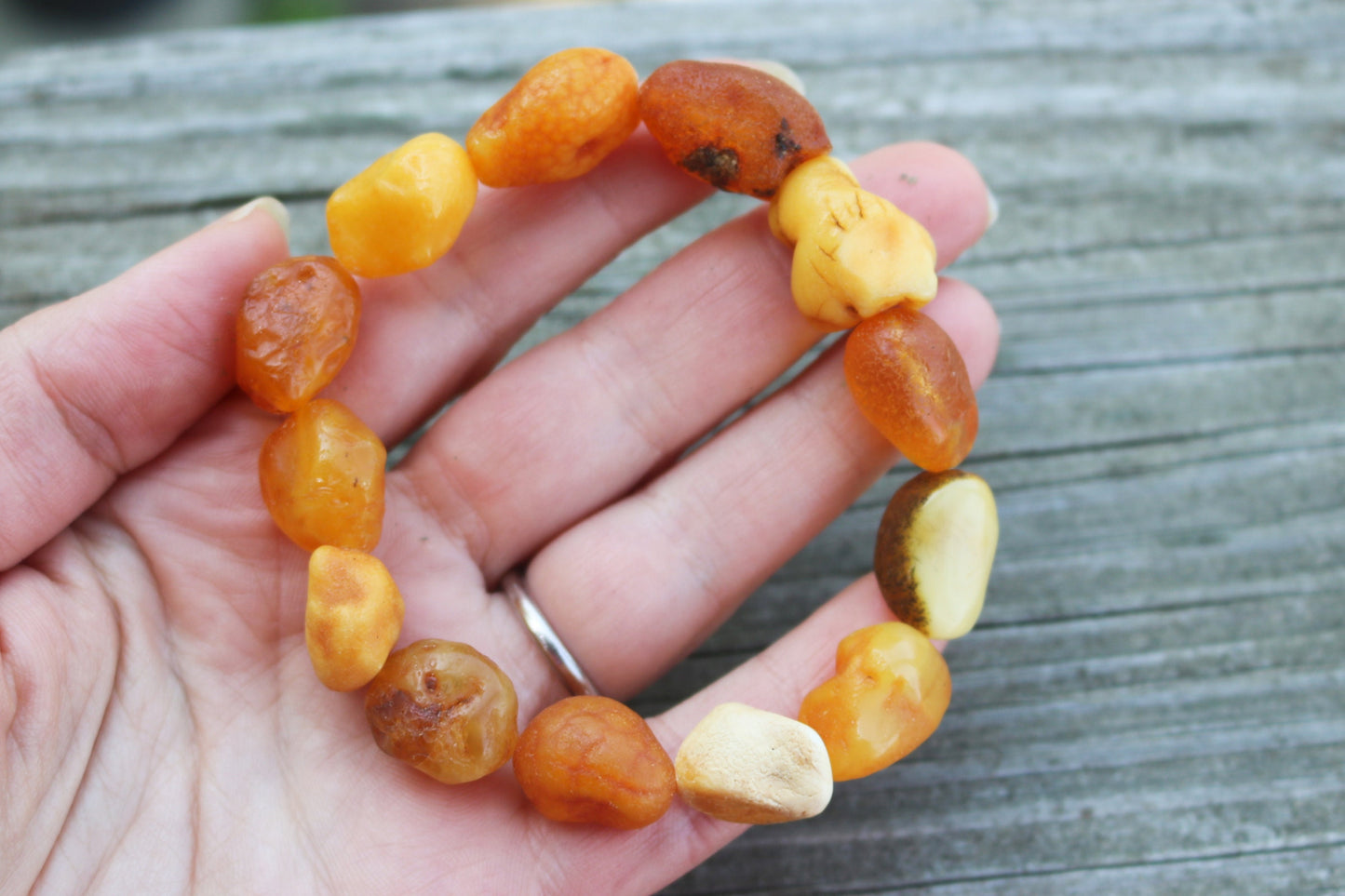 Baltic Amber Bracelet Nodules Raw Untreated Natural Caramel Unisex 7.7" 19.3 gram