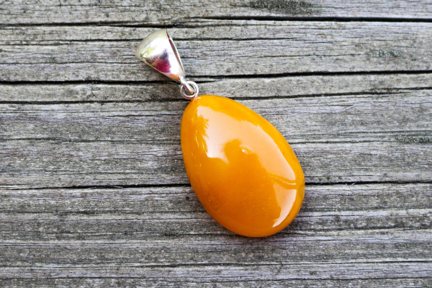 Baltic Amber Pendant Antique Butterscotch Yolk Drop Natural Jewelry Unisex 1.8" 4.8 gram 925 Silver