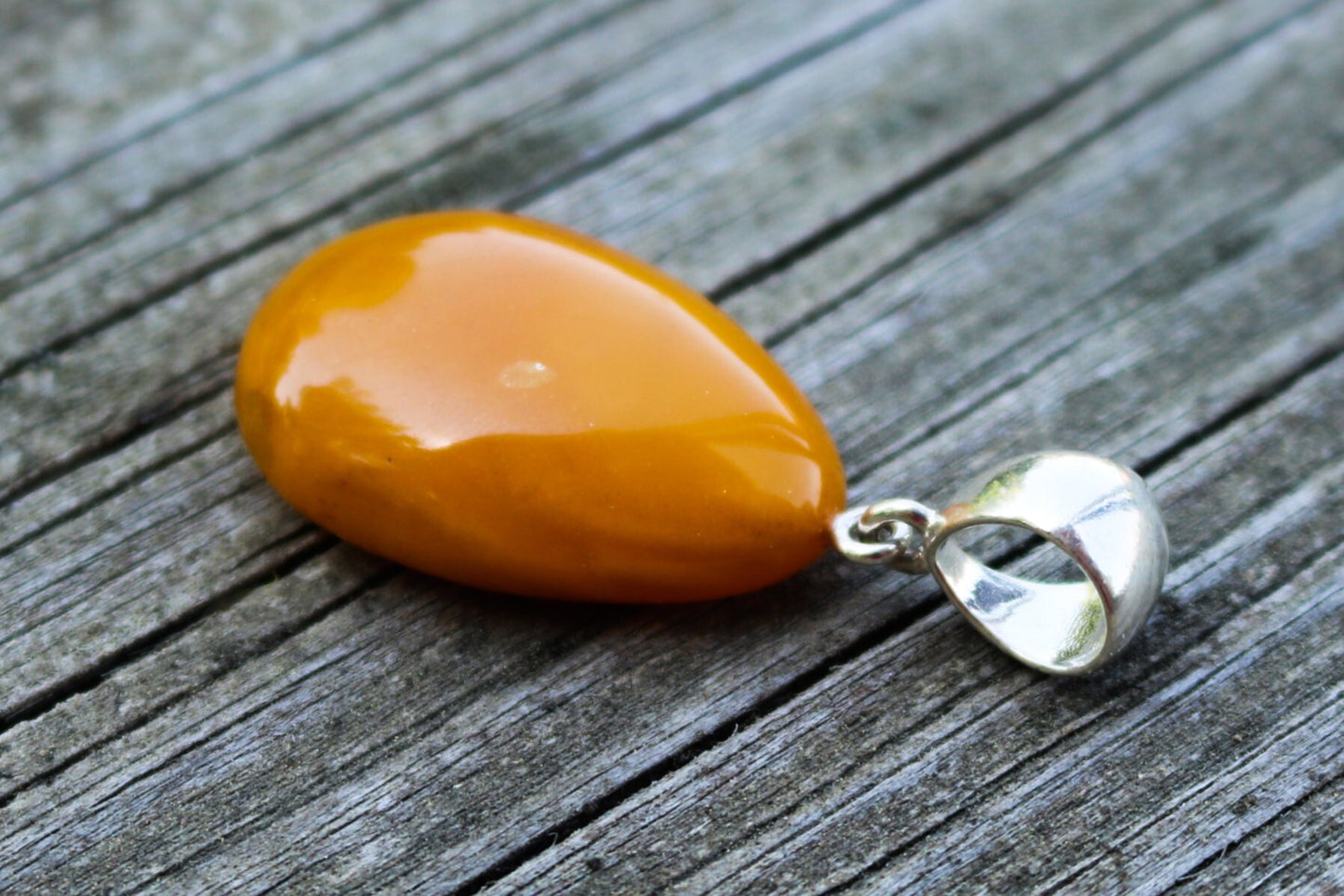 Baltic Amber Pendant Antique Butterscotch Yolk Drop Natural Jewelry Unisex 1.8" 4.8 gram 925 Silver