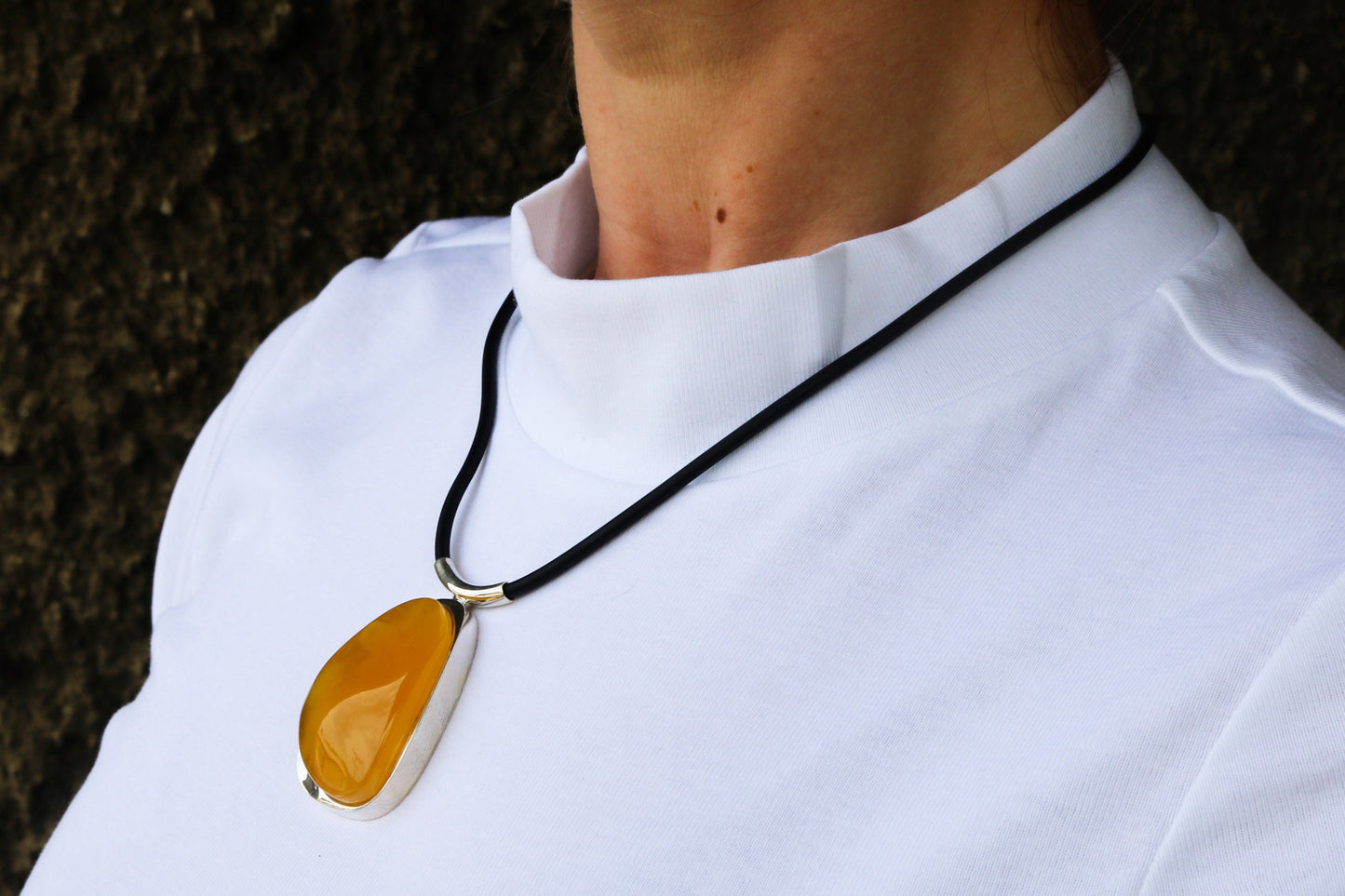 Baltic Amber Choker Pendant Butterscotch Necklace Cord Adjustable Natural Untreated Jewelry 28 gram 925 Silver