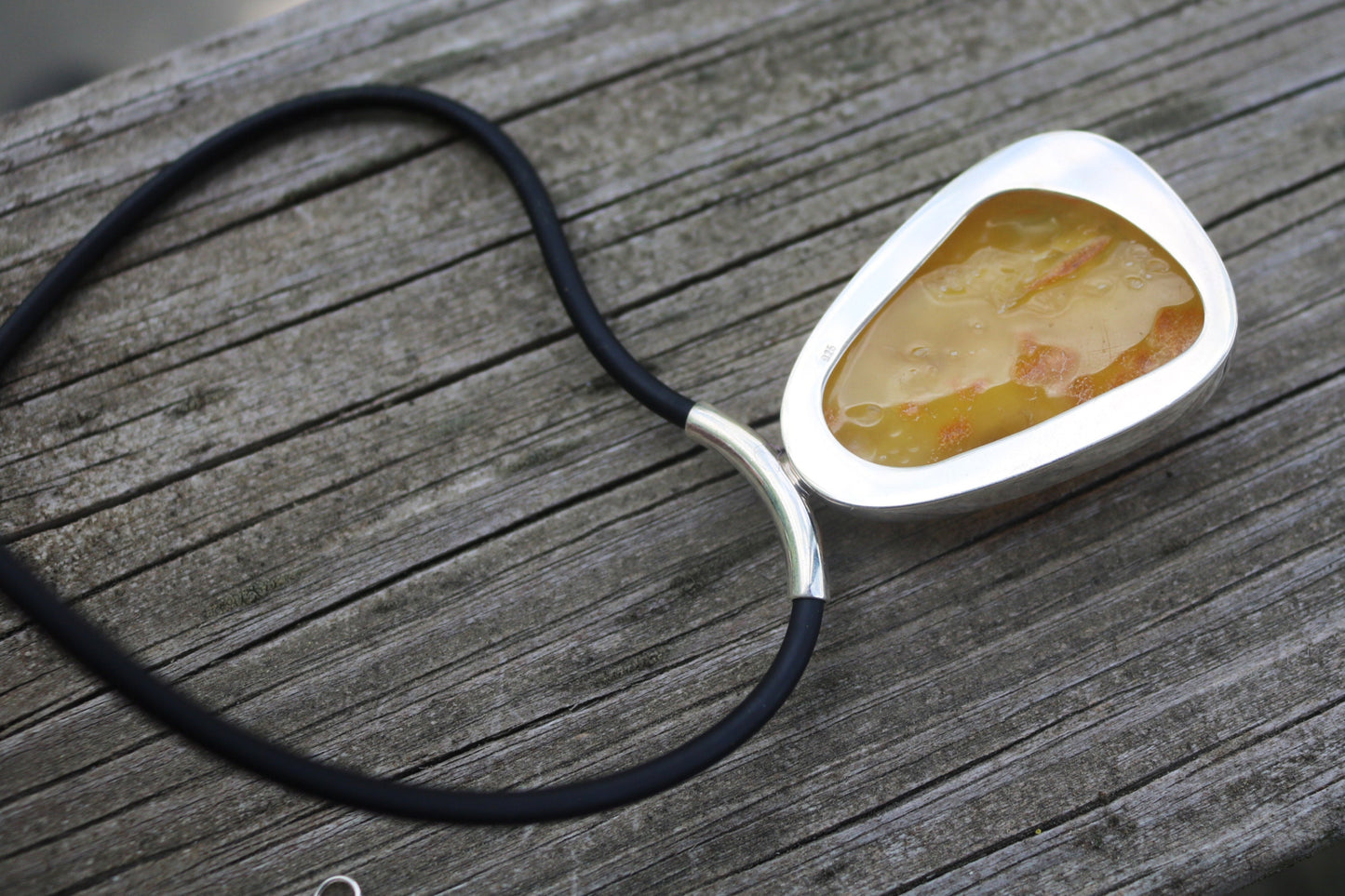 Baltic Amber Choker Pendant Butterscotch Necklace Cord Adjustable Natural Untreated Jewelry 28 gram 925 Silver