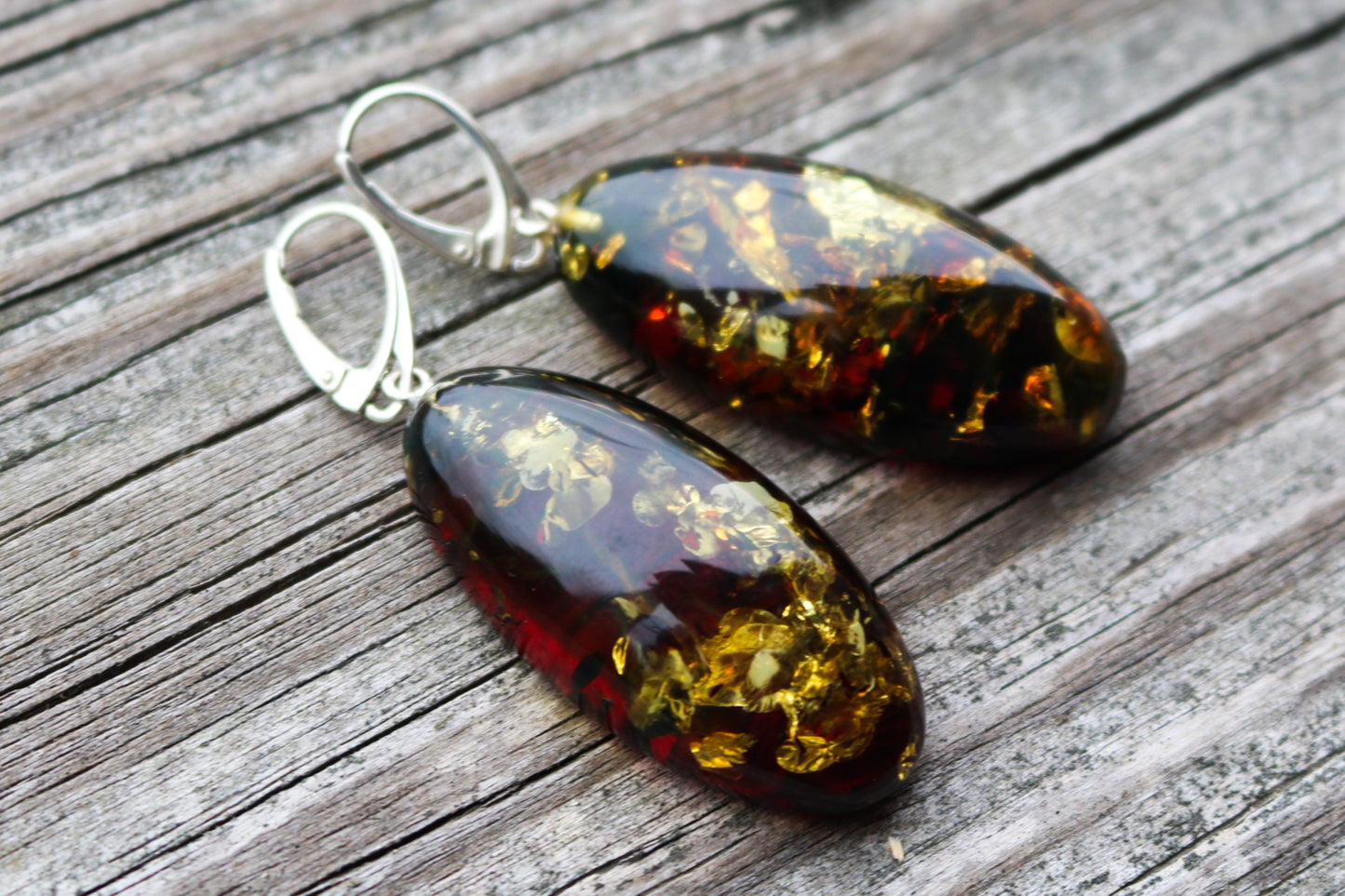 Baltic Amber Earrings Green Oval Marquise Large Jewelry 2.5" 15.7 gram 925 Silver