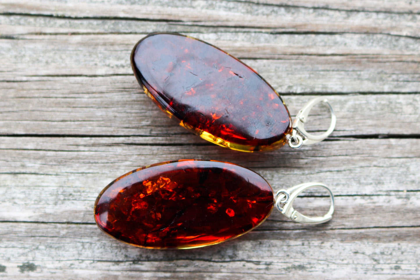 Baltic Amber Earrings Green Oval Marquise Large Jewelry 2.5" 15.7 gram 925 Silver