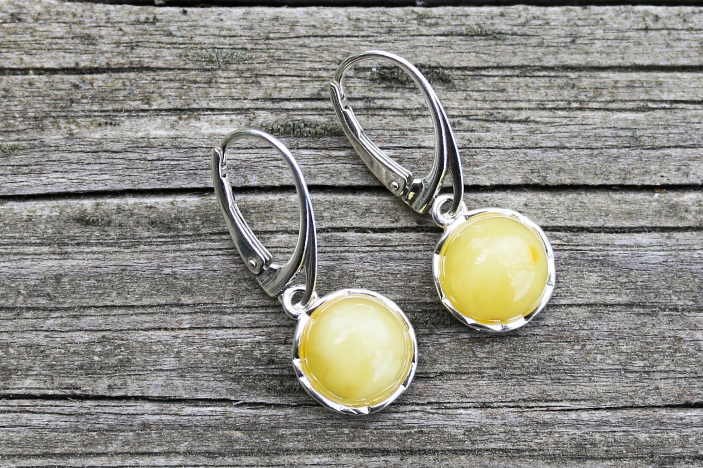 Baltic Amber Earrings Butterscotch Round Natural Jewelry 1.2" 3.2 gram 925 Silver