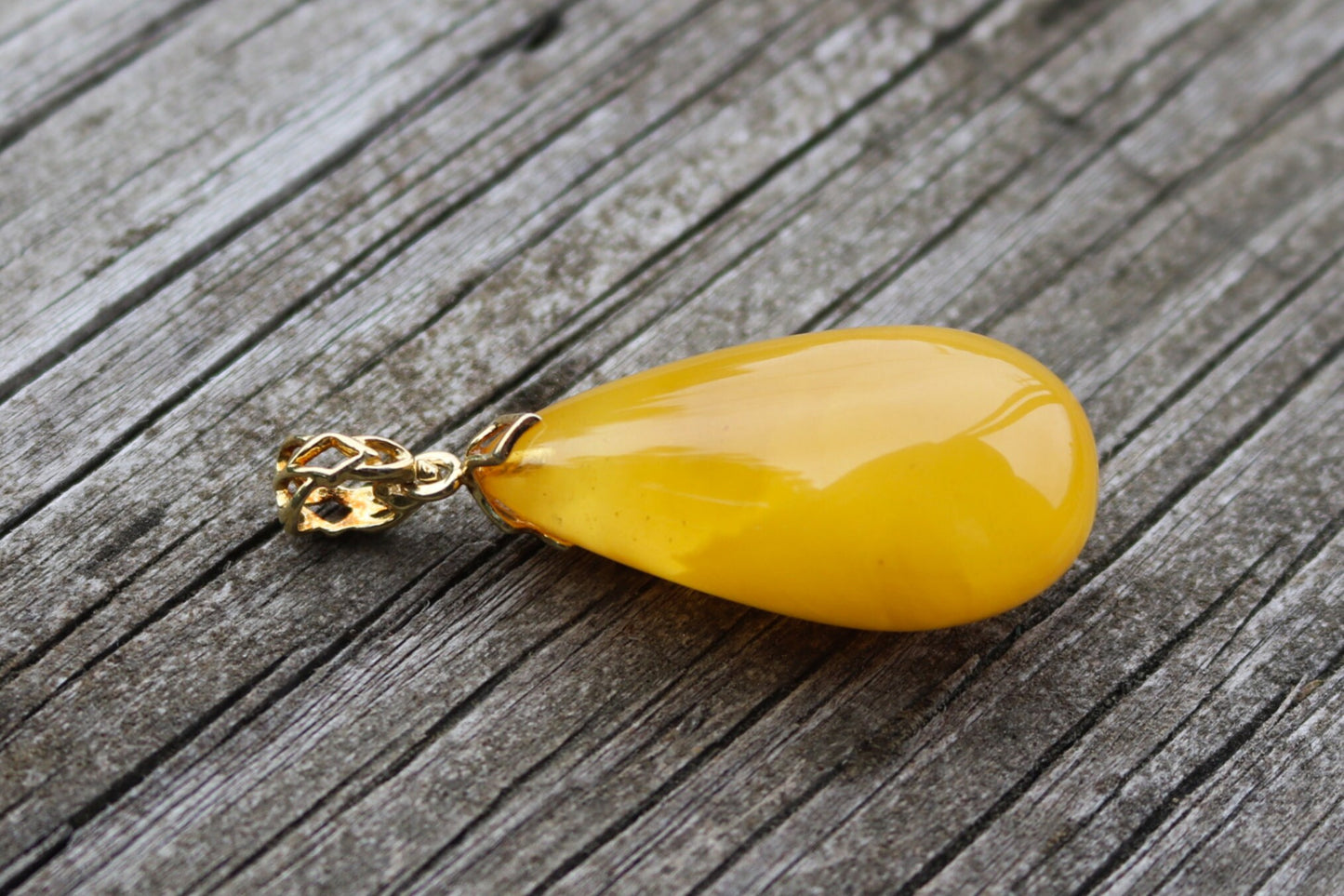 Baltic Amber Pendant Butterscotch Drop Gold Plated Natural Untreated Unisex Jewelry 2" 7.7 gram