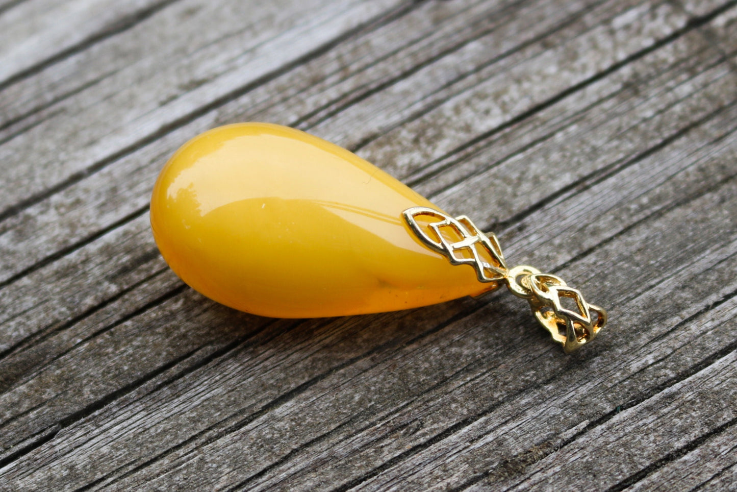 Baltic Amber Pendant Butterscotch Drop Gold Plated Natural Untreated Unisex Jewelry 2" 7.7 gram