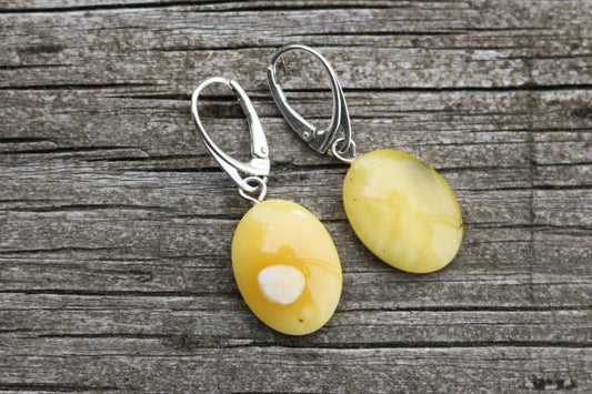 Baltic Amber Earrings Butterscotch Oval Natural Jewelry 1.6" 3.2 gram 925 Silver