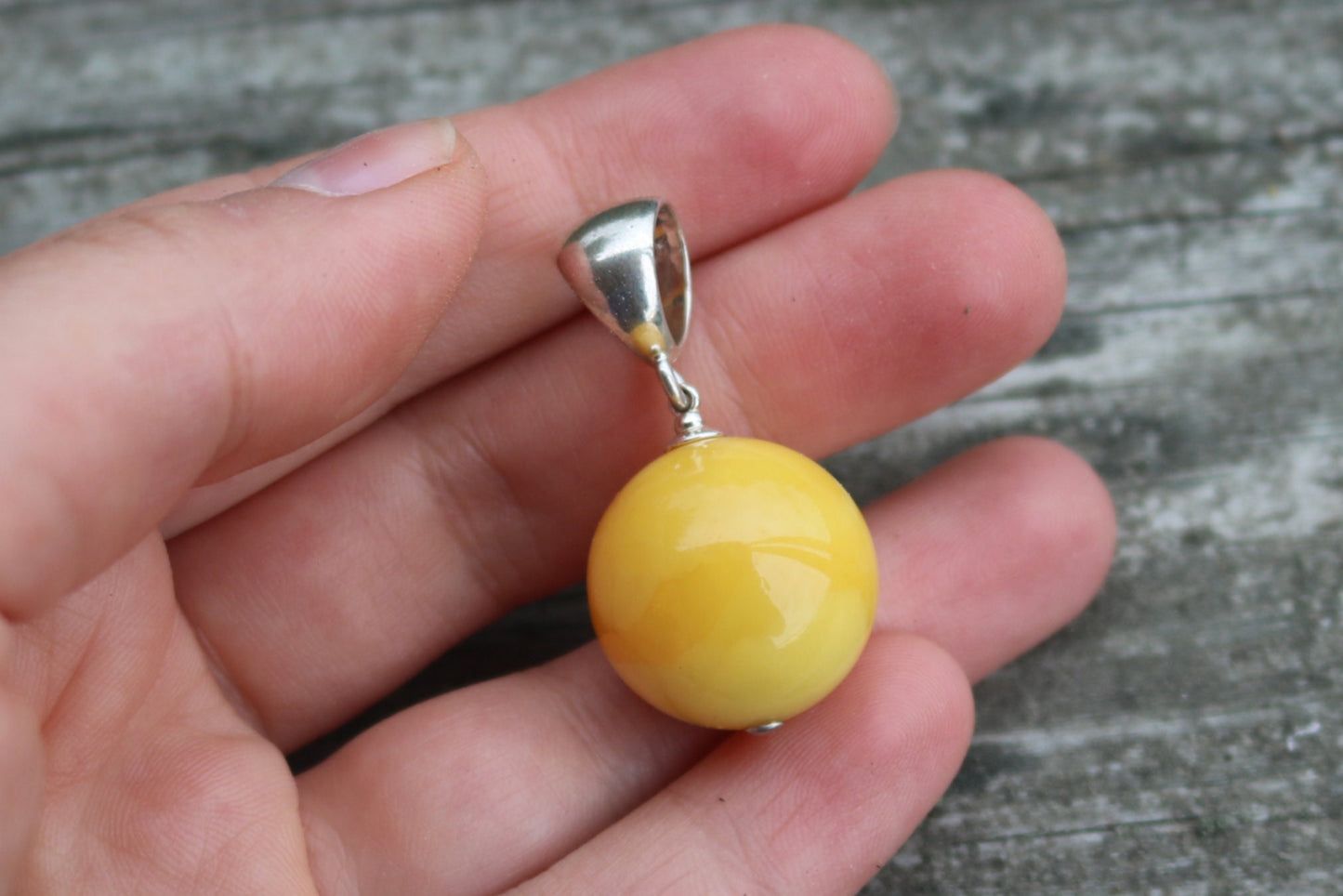 Baltic Amber Pendant Butterscotch Ball Natural Untreated Unisex Jewelry 1.5" 6.4 gram 925 Silver