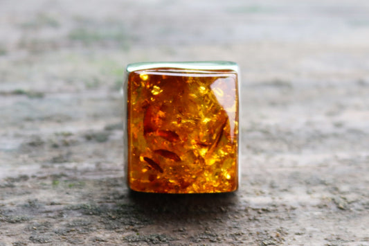 Baltic Amber Honey Ring Adjustable Rectangle Natural Jewelry 925 Silver 12.1 gram