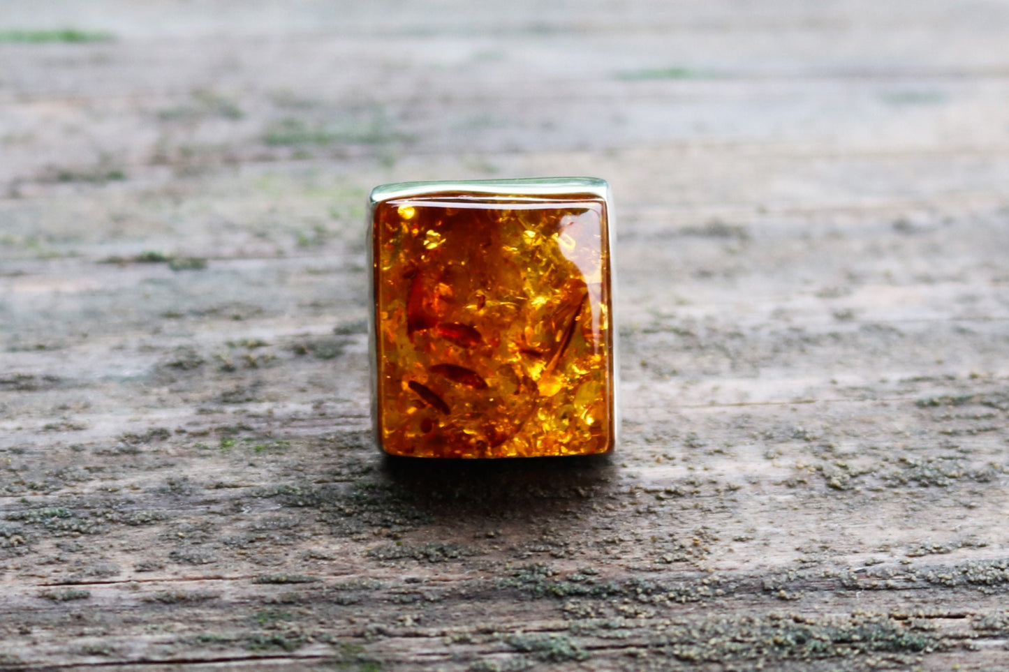 Baltic Amber Honey Ring Adjustable Rectangle Natural Jewelry 925 Silver 12.1 gram