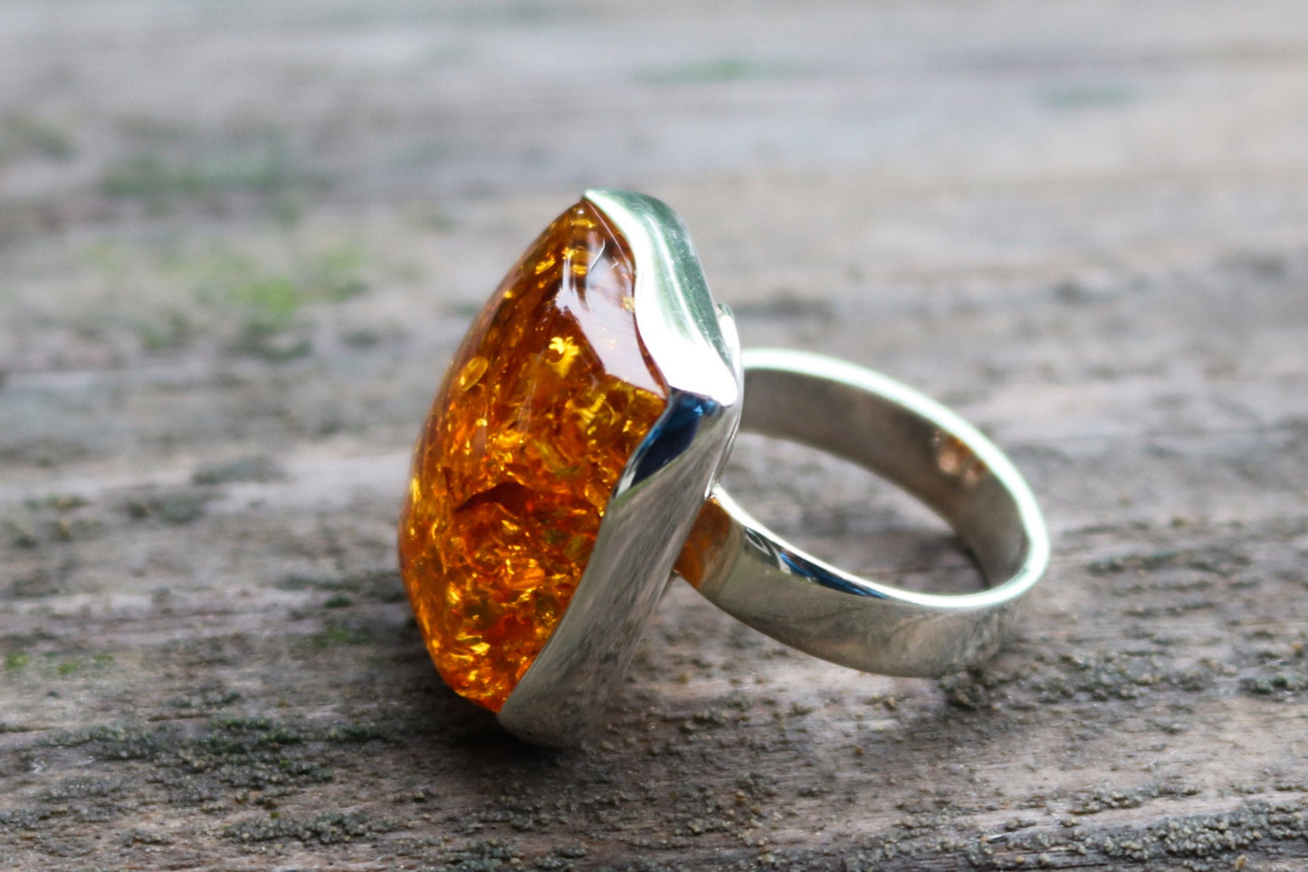 Baltic Amber Honey Ring Adjustable Rectangle Natural Jewelry 925 Silver 12.1 gram