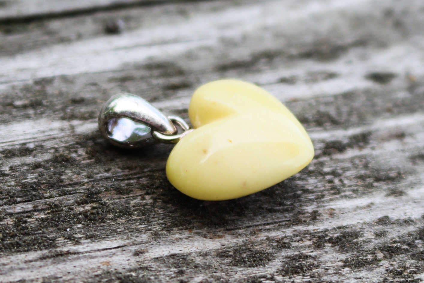 Baltic Amber Butterscotch Heart Pendant Milky Natural Delicate Small 0.8" 1 gram 925 Silver