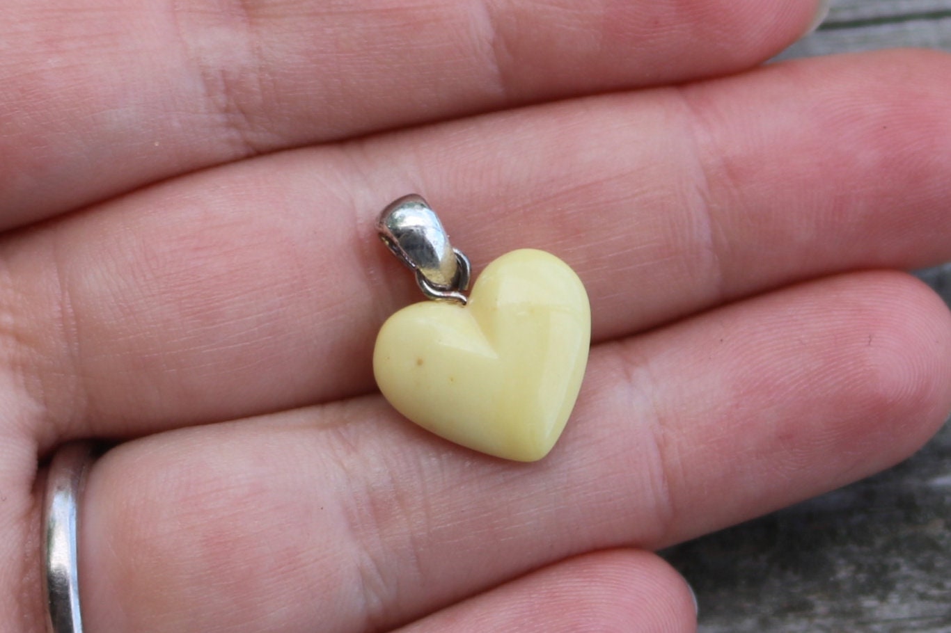 Baltic Amber Butterscotch Heart Pendant Milky Natural Delicate Small 0.8" 1 gram 925 Silver