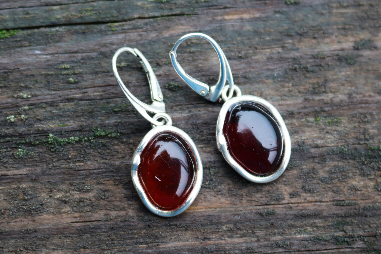 Baltic Amber Earrings Cherry Oval Natural Untreated 1.47" 4.6 gram 925 Silver