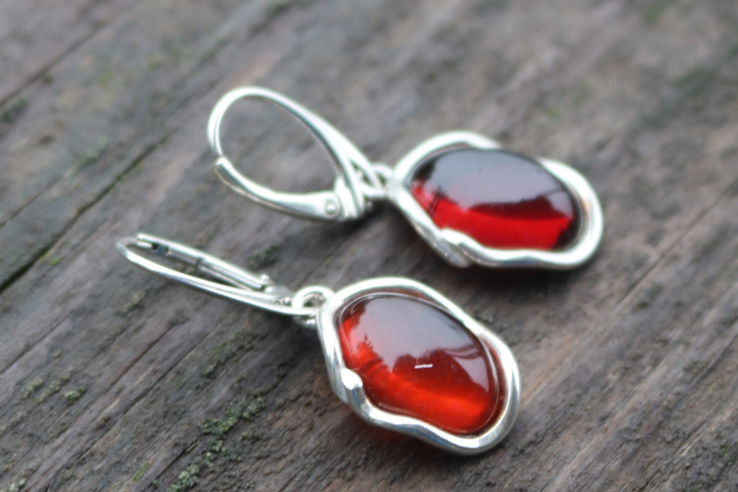 Baltic Amber Earrings Cherry Oval Natural Untreated 1.47" 4.6 gram 925 Silver