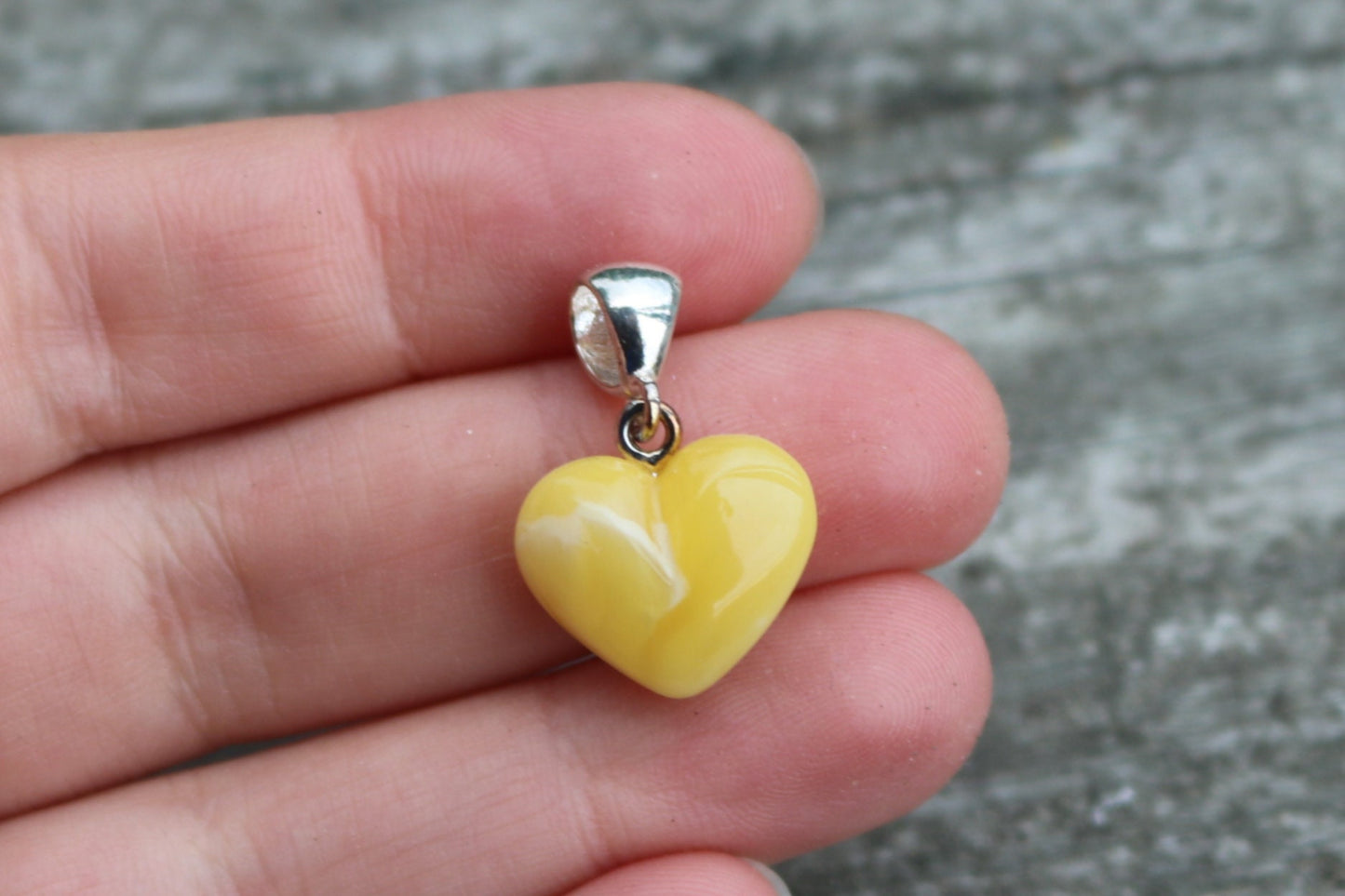 Baltic Amber Heart Pendant Butterscotch Natural Untreated 0.97" 1.6 gram 925 Silver