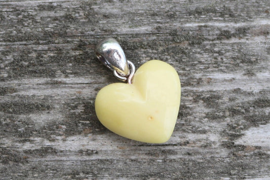 Baltic Amber Butterscotch Heart Pendant Milky Natural Delicate Small 0.8" 1 gram 925 Silver