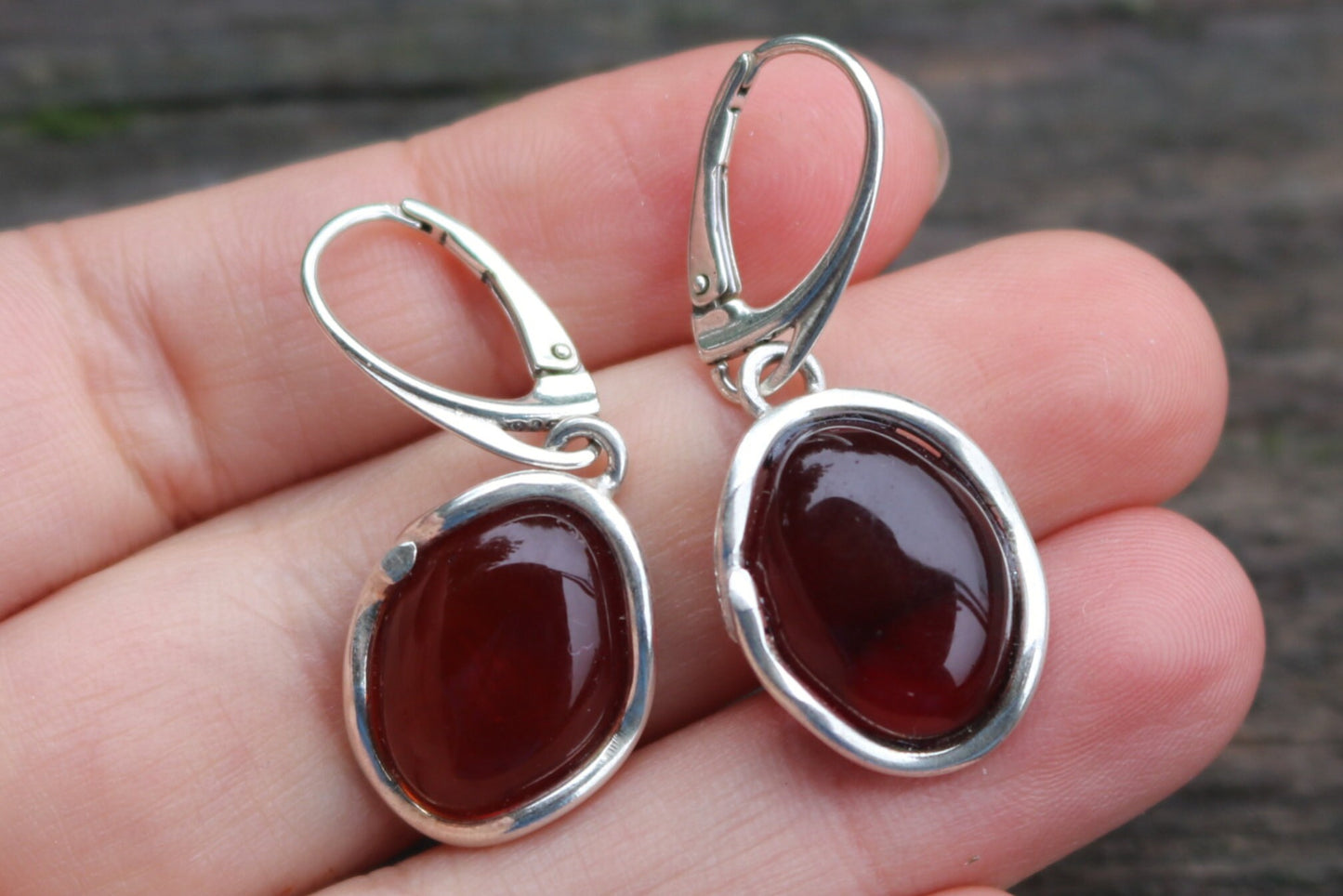 Baltic Amber Earrings Cherry Oval Natural Untreated 1.47" 4.6 gram 925 Silver