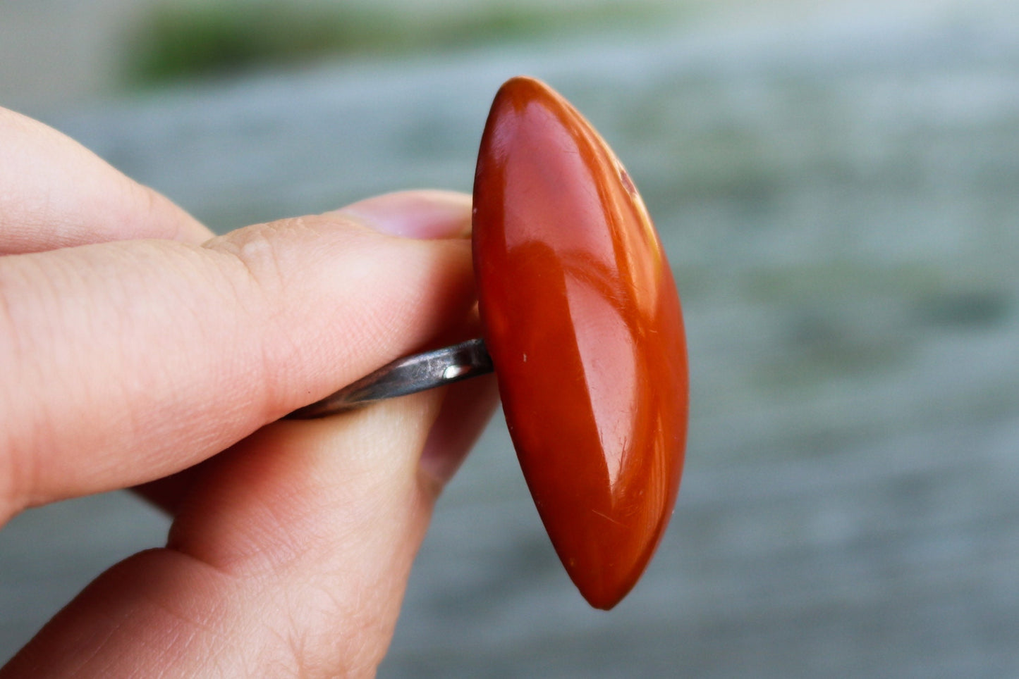 Antique Baltic Amber Red Ring Marquise Poland 1960s size 9 Untreated Natural Jewelry 925 Silver 7.5 gram