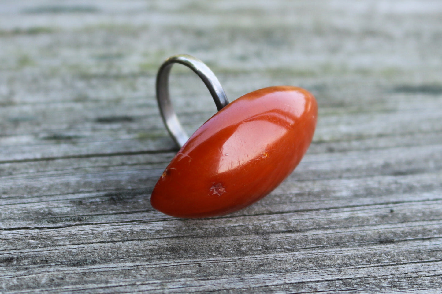 Antique Baltic Amber Red Ring Marquise Poland 1960s size 9 Untreated Natural Jewelry 925 Silver 7.5 gram