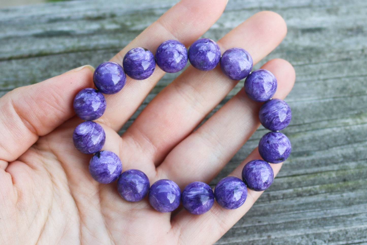 Charoite Bracelet Russian Stone Ball Beads Purple Natural Untreated 12 mm AAA grade 38.5 gram