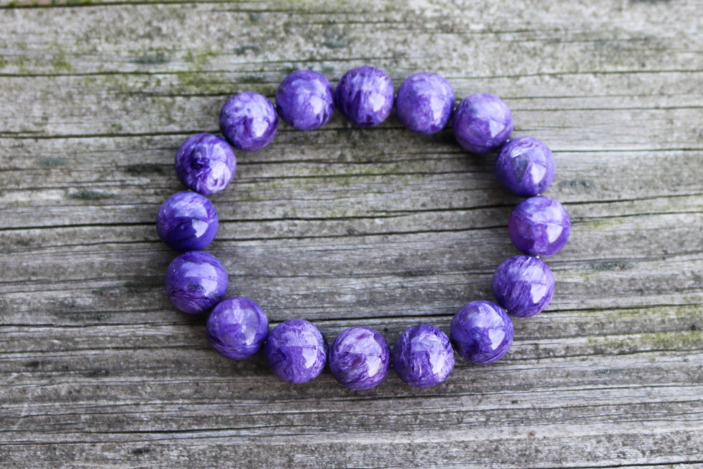 Charoite Bracelet Russian Stone Ball Beads Purple Natural Untreated 12 mm AAA grade 38.5 gram