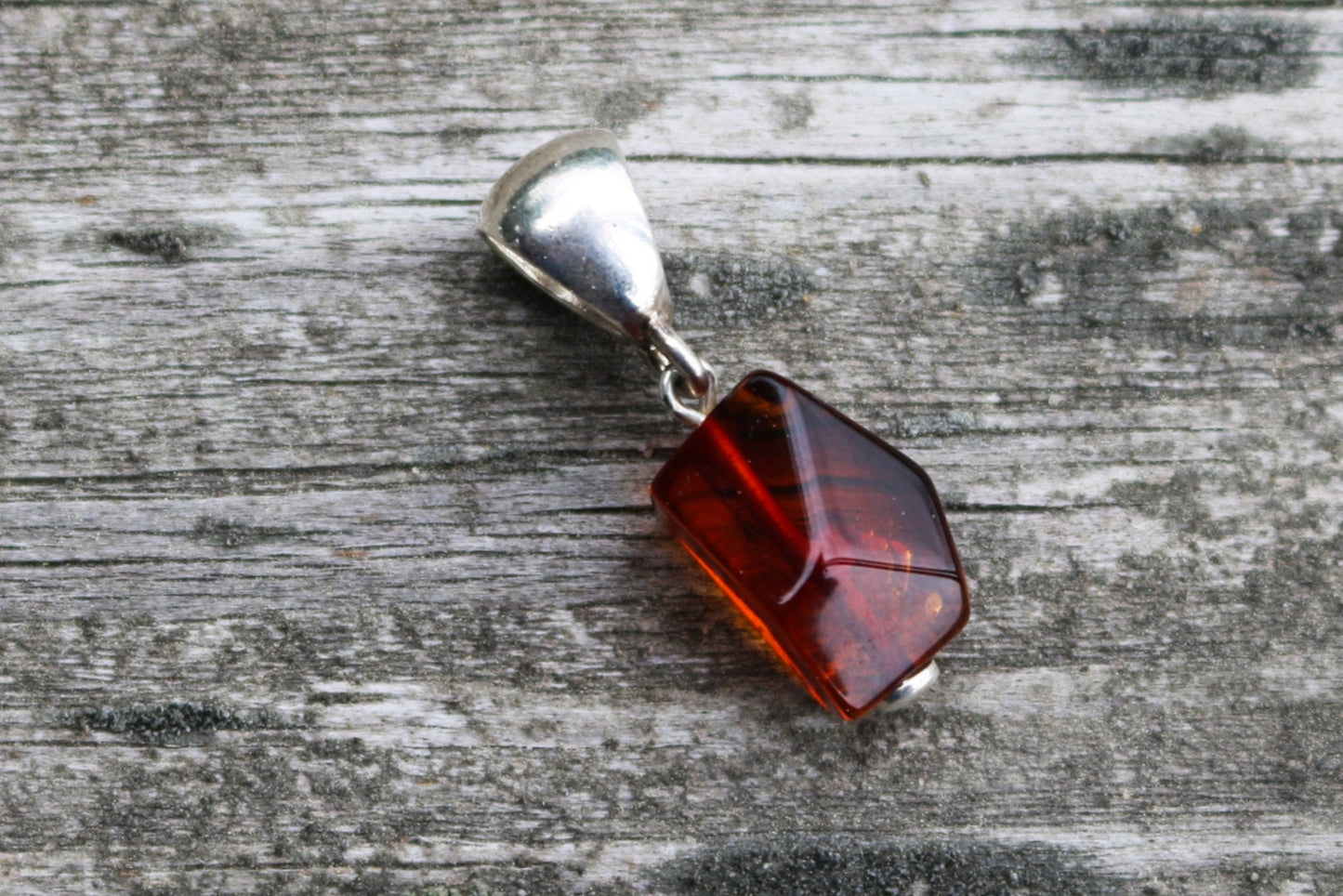 Baltic Amber Cognac Pendant Small Faceted Charm Unisex Jewelry 1" 1.7 gram 925 Silver