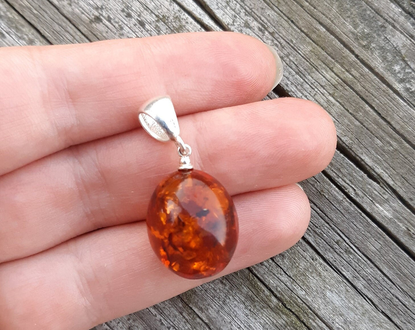 Baltic Amber Egg Pendant Cognac Unisex Jewelry 1.34" 3.5 gram 925 Silver