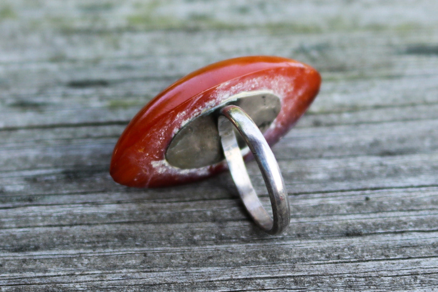 Antique Baltic Amber Red Ring Marquise Poland 1960s size 9 Untreated Natural Jewelry 925 Silver 7.5 gram