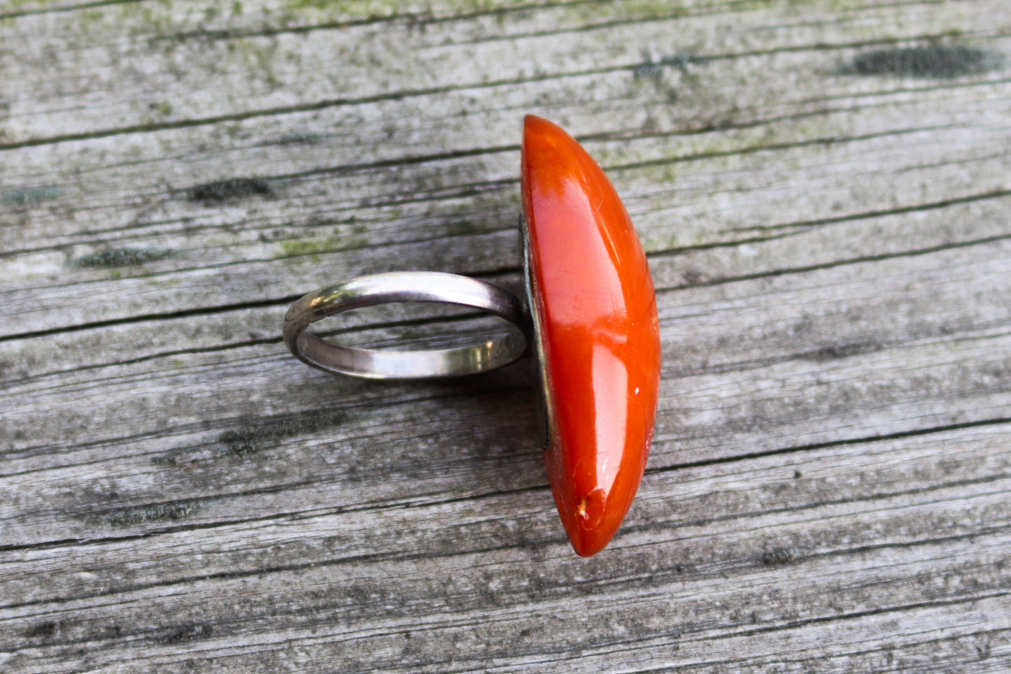 Antique Baltic Amber Red Ring Marquise Poland 1960s size 9 Untreated Natural Jewelry 925 Silver 7.5 gram