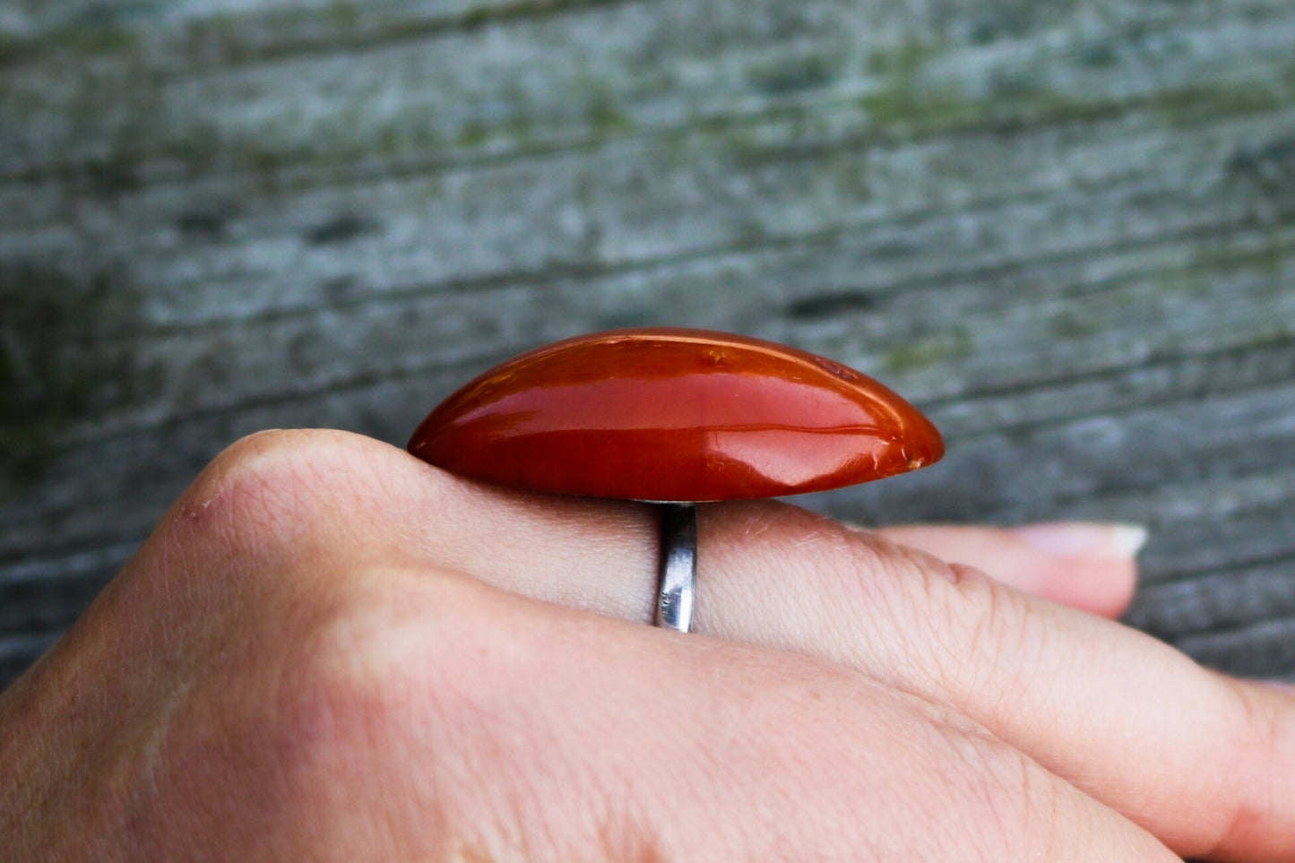 Antique Baltic Amber Red Ring Marquise Poland 1960s size 9 Untreated Natural Jewelry 925 Silver 7.5 gram