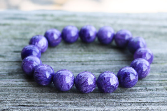 Charoite Bracelet Russian Stone Ball Beads Purple Natural Untreated 12 mm AAA grade 38.5 gram