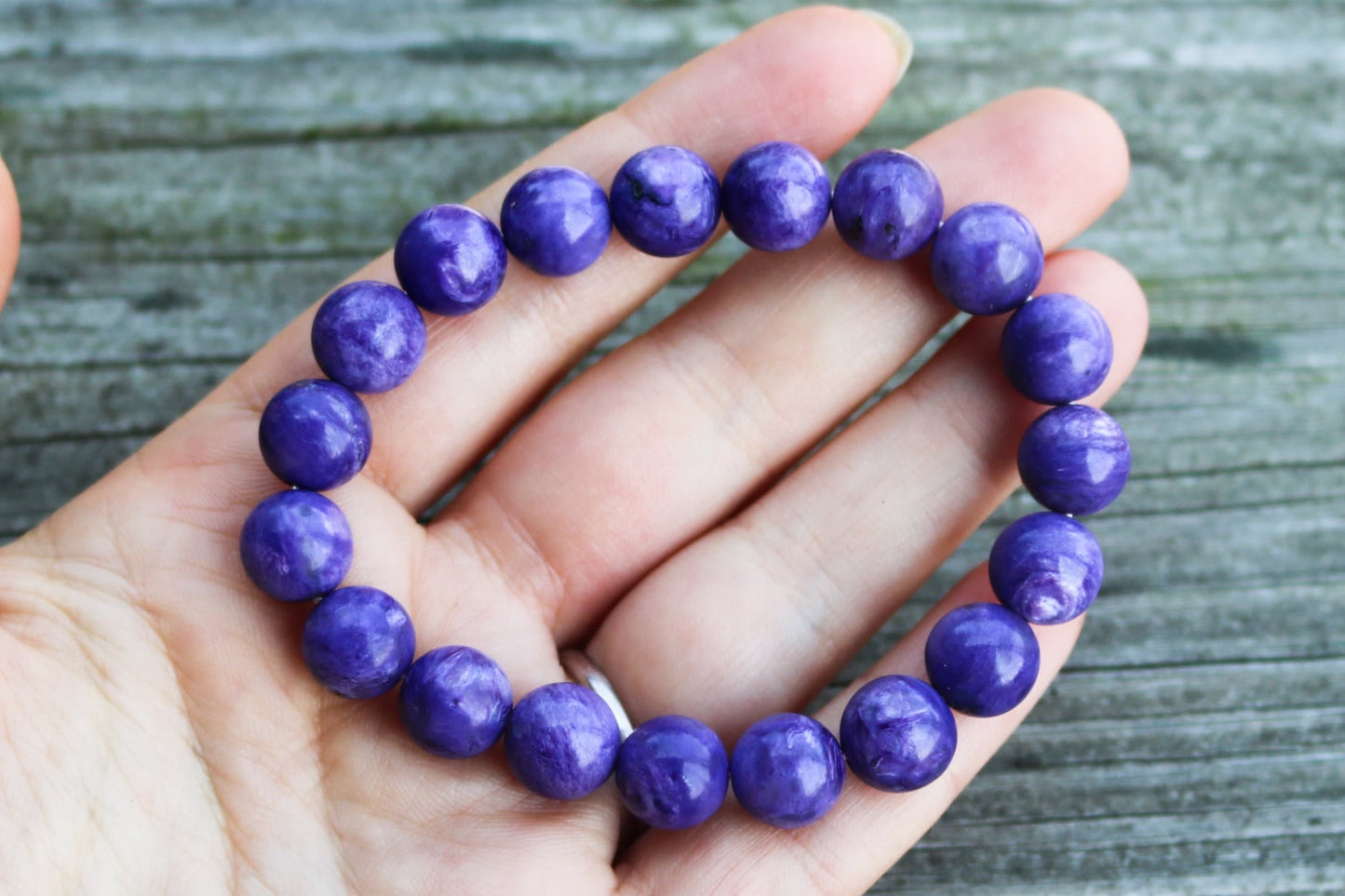 Charoite Bracelet Russian Purple Stone Ball Beads 11 mm Natural Untreated AAA grade 27.7 gram