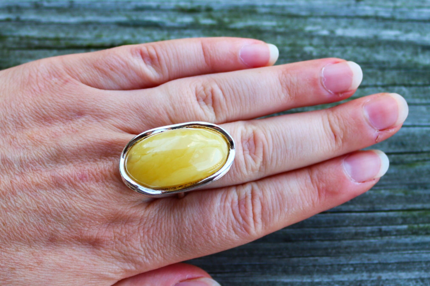 Baltic Amber Butterscotch Ring Adjustable Oval Natural Untreated Unisex 925 Silver 14.2 gram