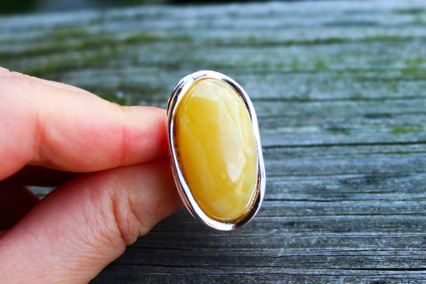 Baltic Amber Butterscotch Ring Adjustable Oval Natural Untreated Unisex 925 Silver 14.2 gram