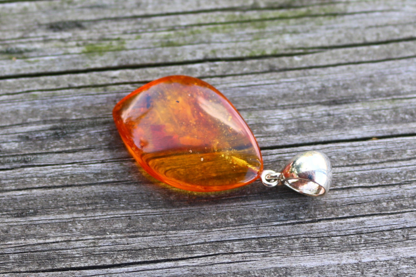 Baltic Amber Pendant Fossil Insect Ant Natural Honey Unisex Jewelry 1.8" 3.8 gram 925 silver