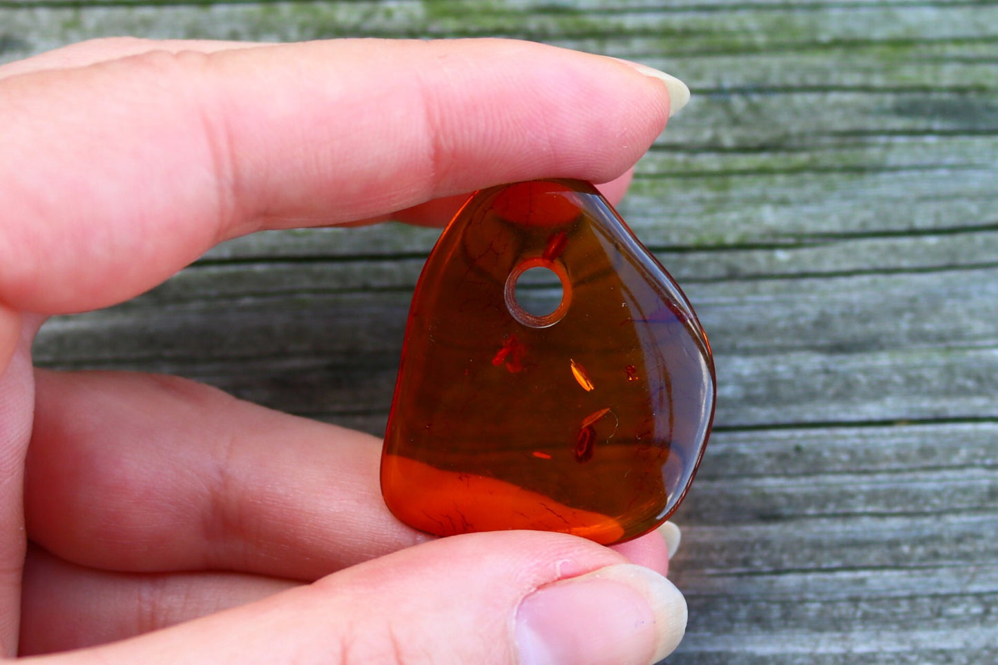 Baltic Amber Pendant Pierced Cognac unisex Jewelry 1.42" 3.2 gram 925 Silver