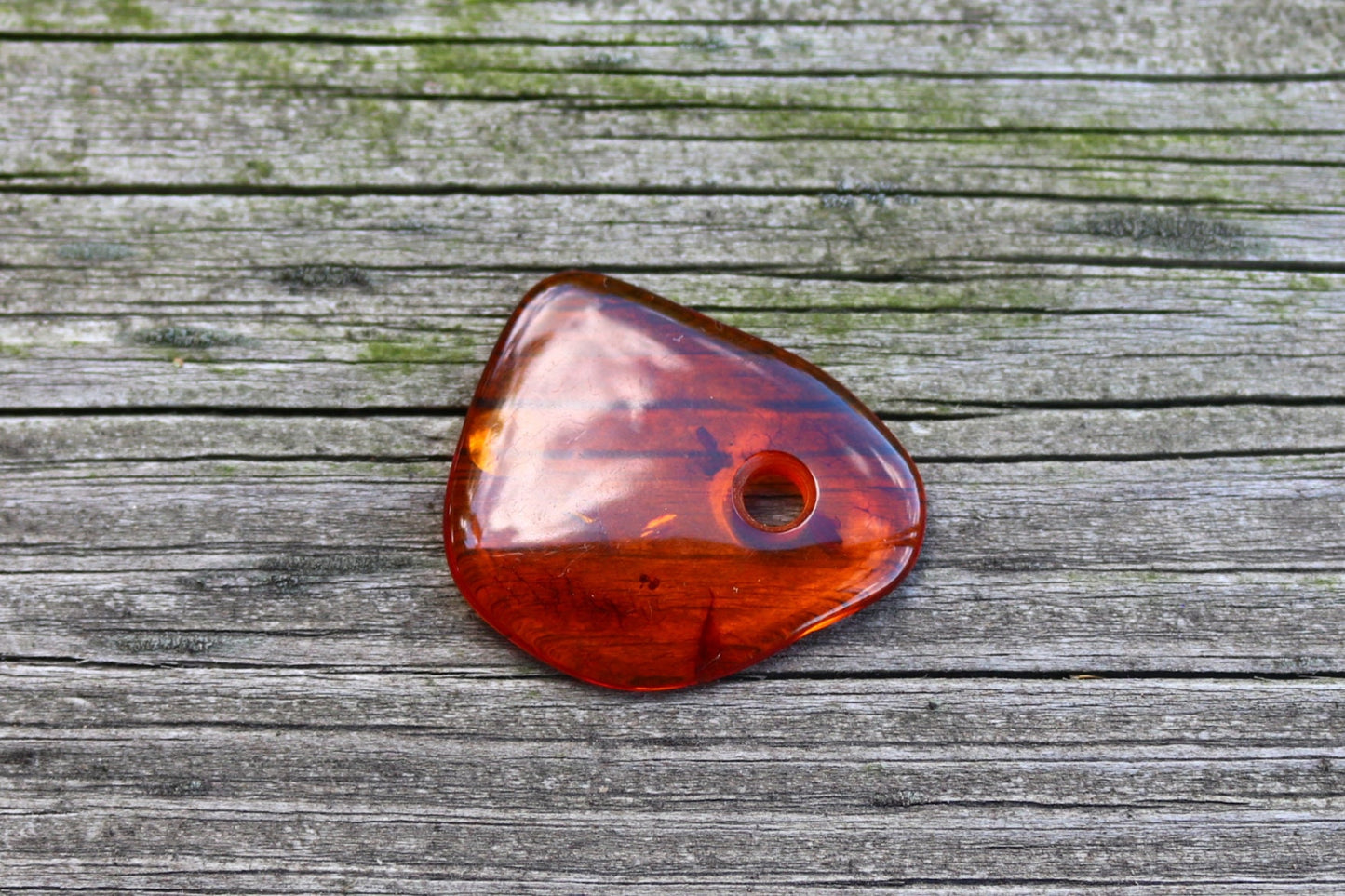 Baltic Amber Pendant Pierced Cognac unisex Jewelry 1.42" 3.2 gram 925 Silver