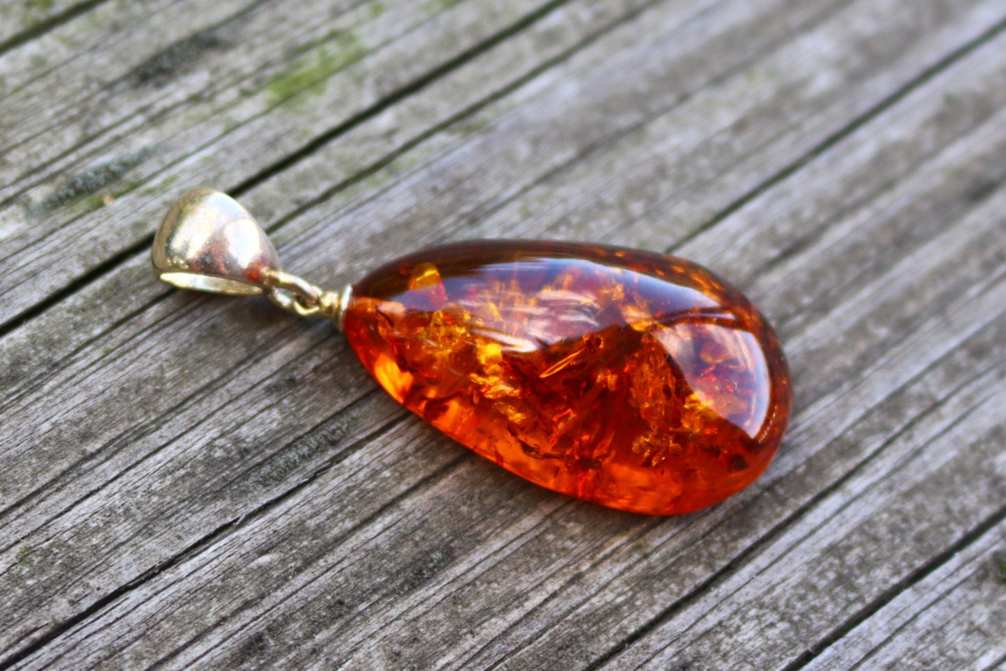 Baltic Amber Pendant Honey Drop Sparkling Unisex 1.76″ 4.5 gram 925 Silver