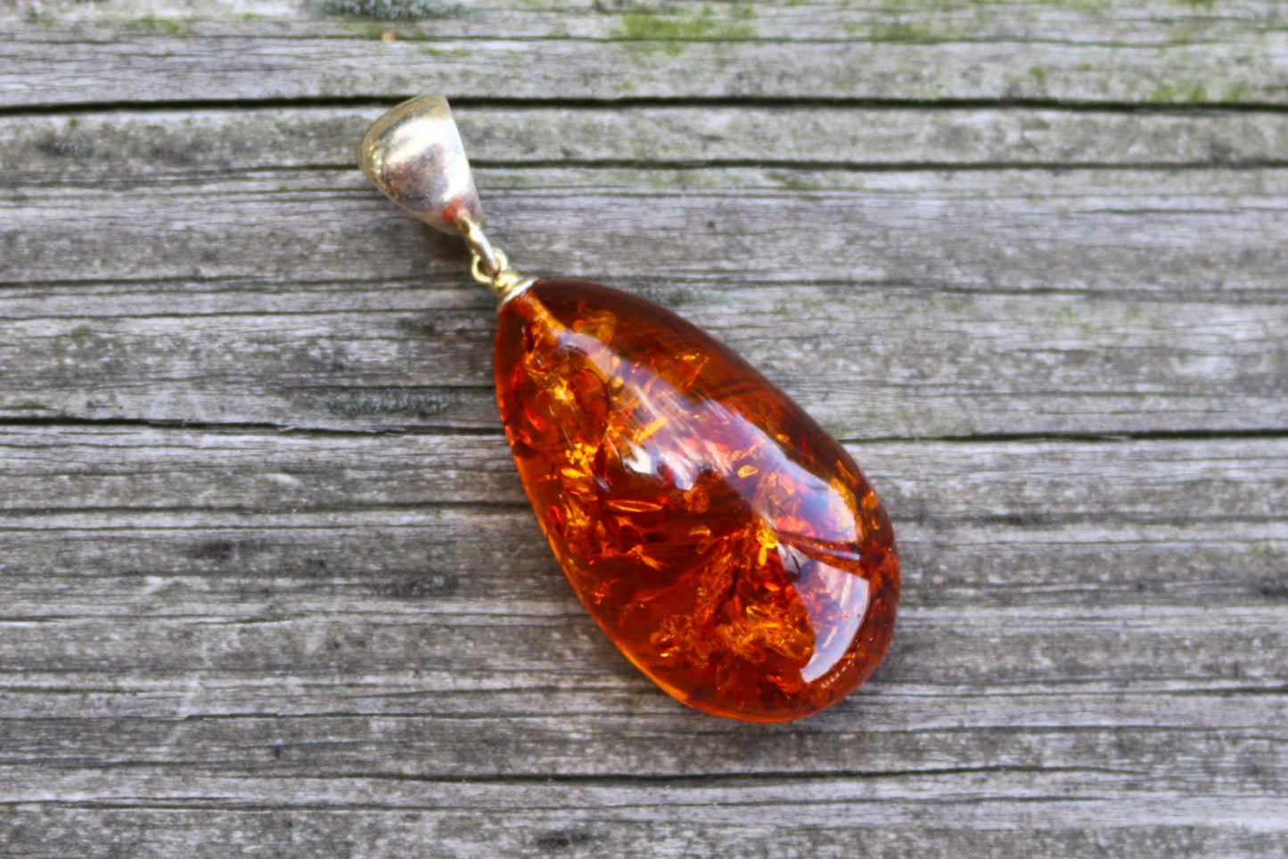 Baltic Amber Pendant Honey Drop Sparkling Unisex 1.76″ 4.5 gram 925 Silver