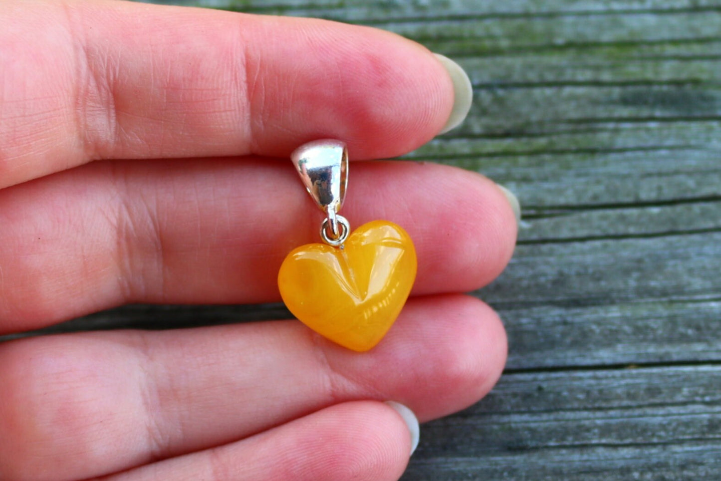 Baltic Amber Heart Butterscotch Pendant Yolk Natural Untreated 1.05" 1.7 gram 925 silver