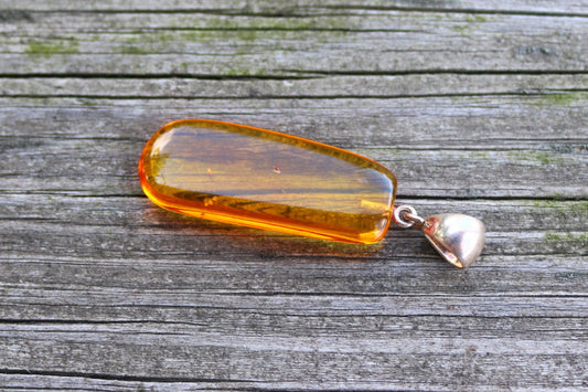 Baltic Amber Pendant Fossil Insect Natural Honey Unisex Jewelry 2.14"  gram 925 silver