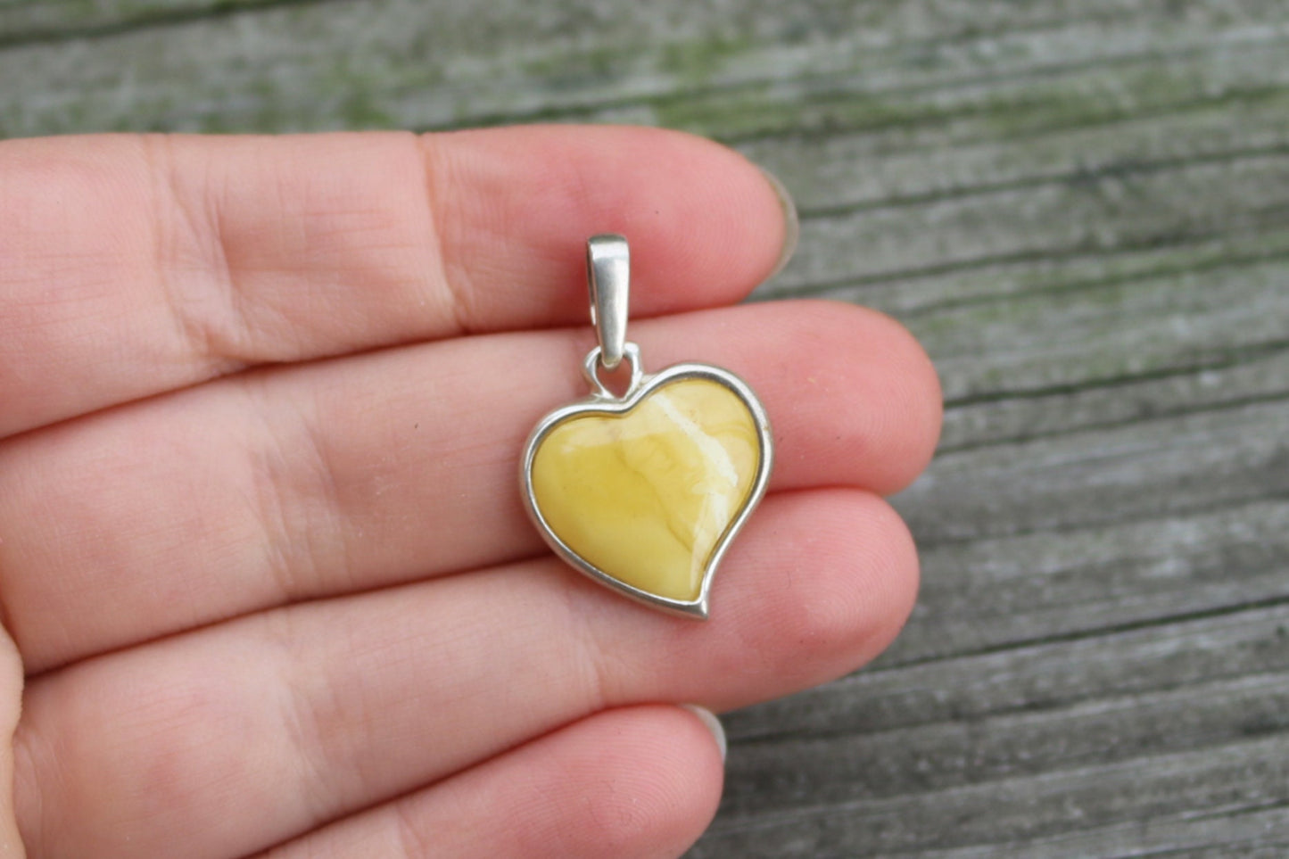 Baltic Amber Heart Pendant Butterscotch Charm Natural Untreated Jewelry 1″ 925 Silver