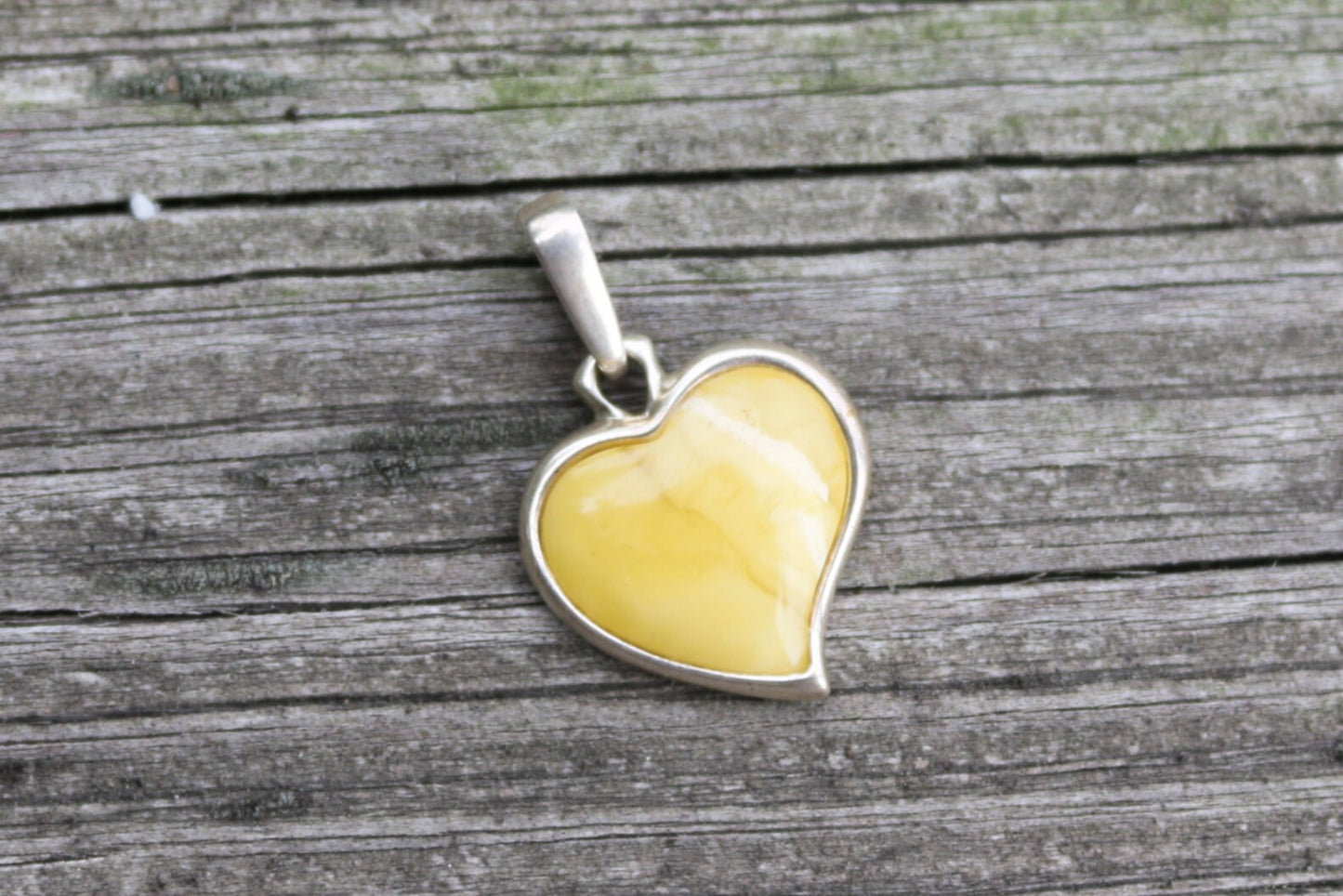 Baltic Amber Heart Pendant Butterscotch Charm Natural Untreated Jewelry 1″ 925 Silver