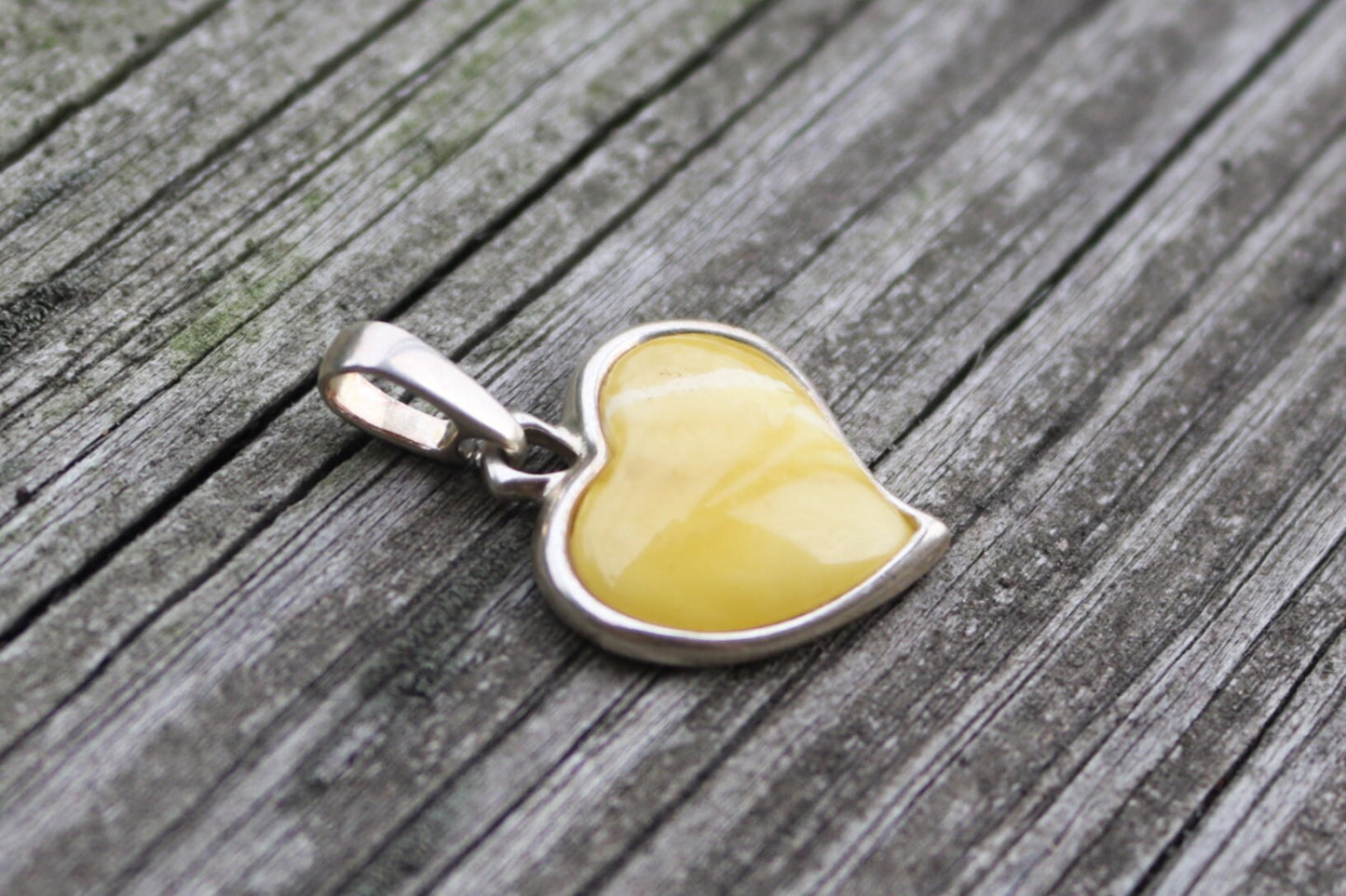 Baltic Amber Heart Pendant Butterscotch Charm Natural Untreated Jewelry 1″ 925 Silver