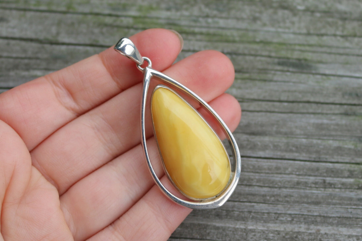 Baltic Amber Pendant Butterscotch Yolk Drop Natural Unisex Jewelry 2.36" 17.6 gram