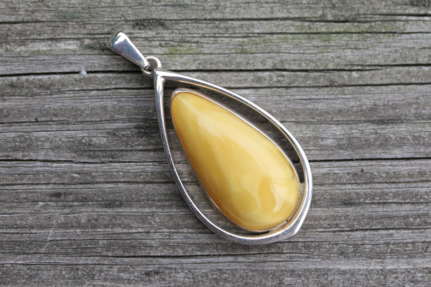 Baltic Amber Pendant Butterscotch Yolk Drop Natural Unisex Jewelry 2.36" 17.6 gram