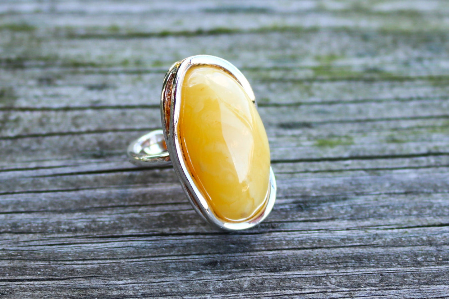 Baltic Amber Butterscotch Ring Adjustable Oval Natural Untreated Unisex 925 Silver 14.2 gram