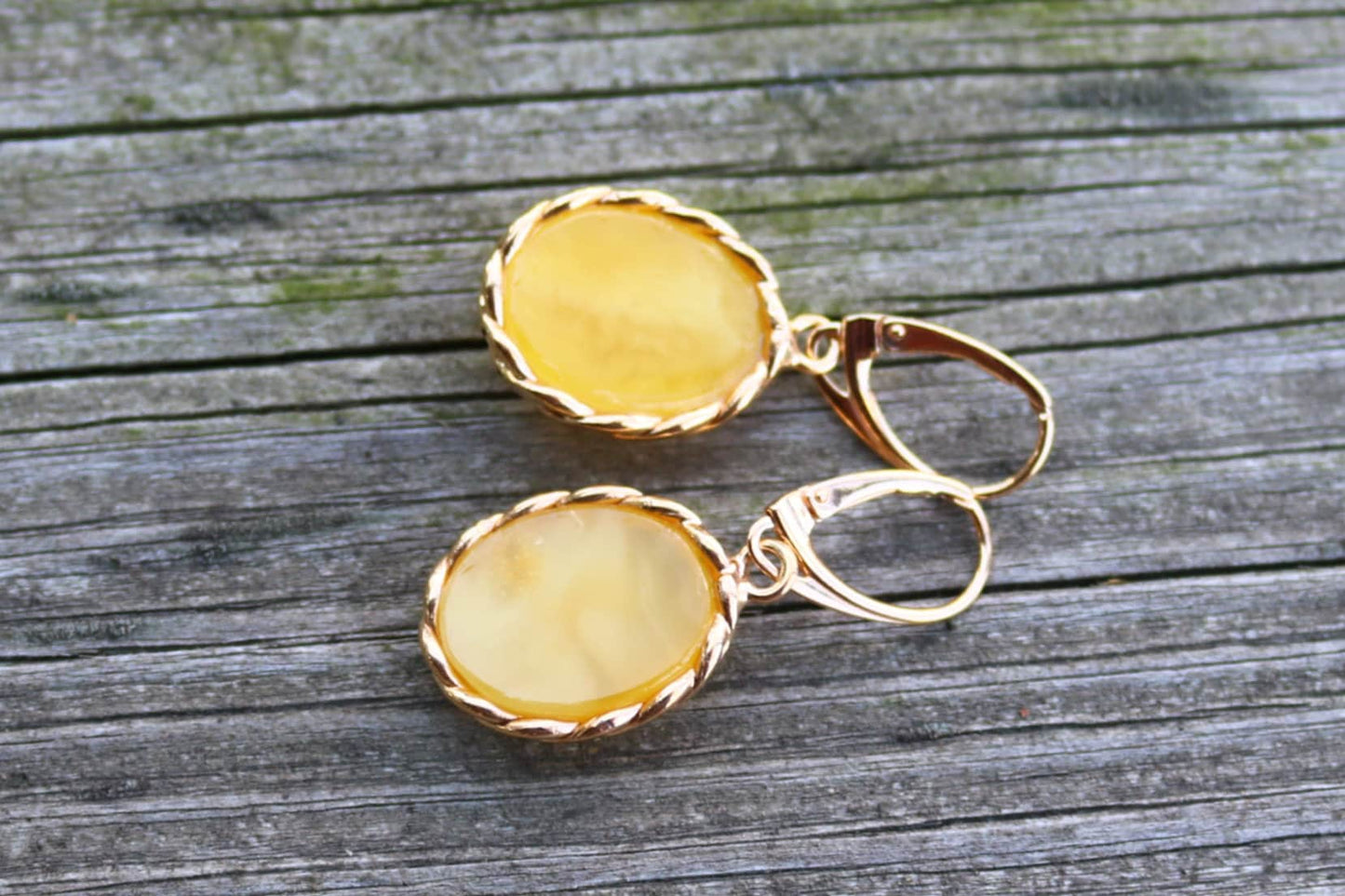 Baltic Amber Earrings Antique Butterscotch Yolk Gold Plated Jewelry 1.6" 7.2 gram 925 Silver